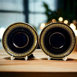 Black & Gold Miniature  Plates Greek Key by Portmeirion 2-Pcs Set 1960s